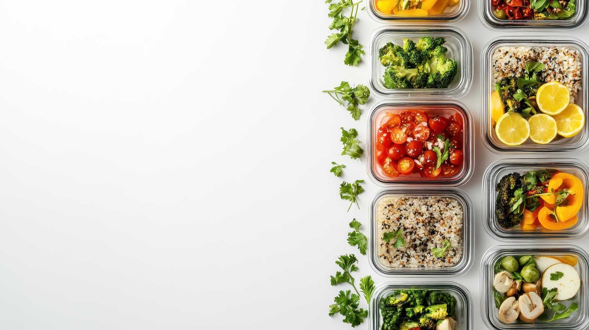 Bright prepared meals in containers